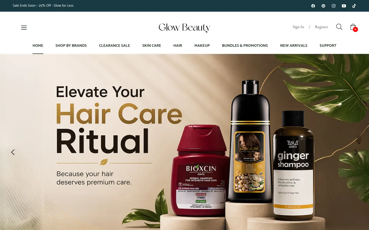 Glow Beauty website screenshot